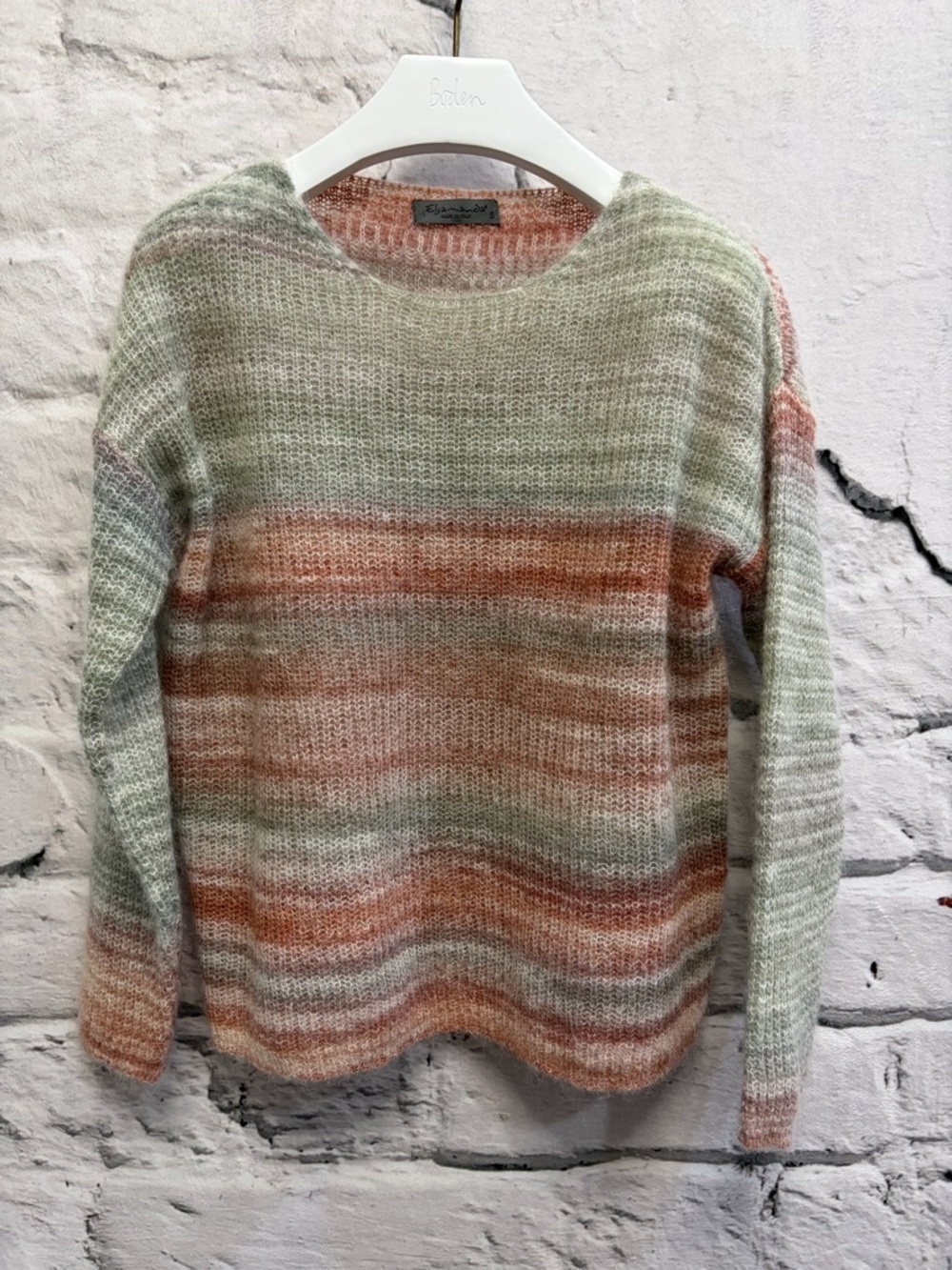 ELSAMANDA ALPACA MOHAIR WOOL‎ LOOSE KNIT PULLOVER SWEATER SUNRISE OMBRÉ COLORS - Picture 2 of 7